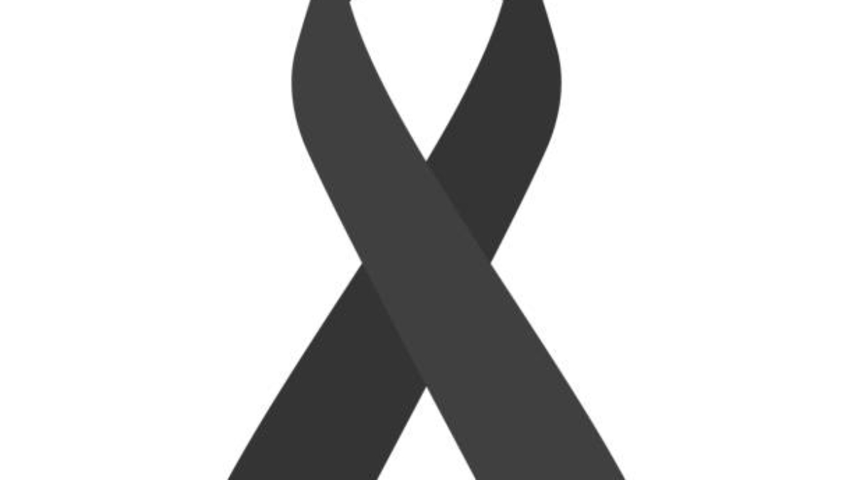 Black mourning ribbon isolated on white background. Flat style vector illustration.